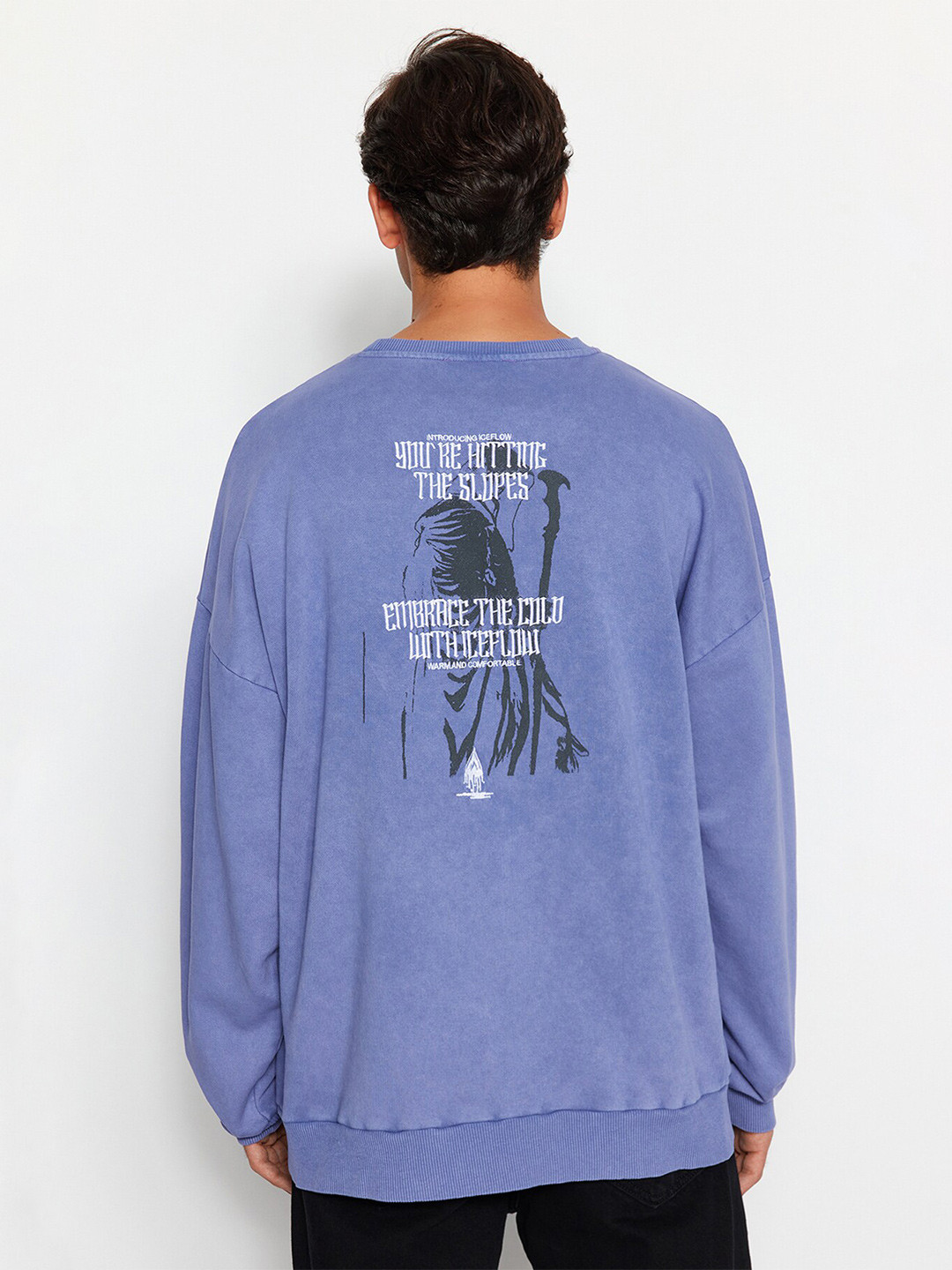 

Trendyol Typography Printed Pure Cotton Pullover Sweatshirt, Blue
