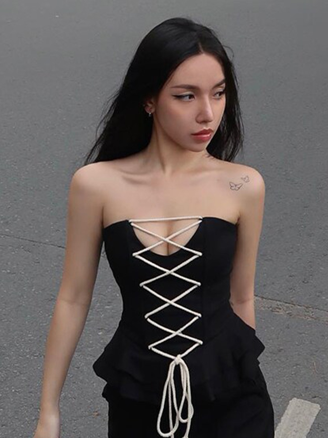

StyleCast Black Lace Ups Corset Top