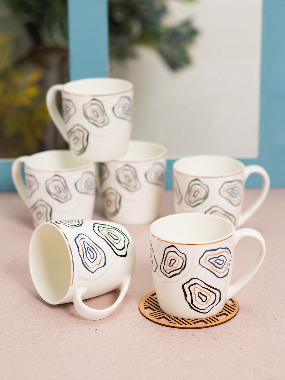 

JCPL White & Black 6Pcs Handcrafted Printed Ceramic Glossy Cups 200ml