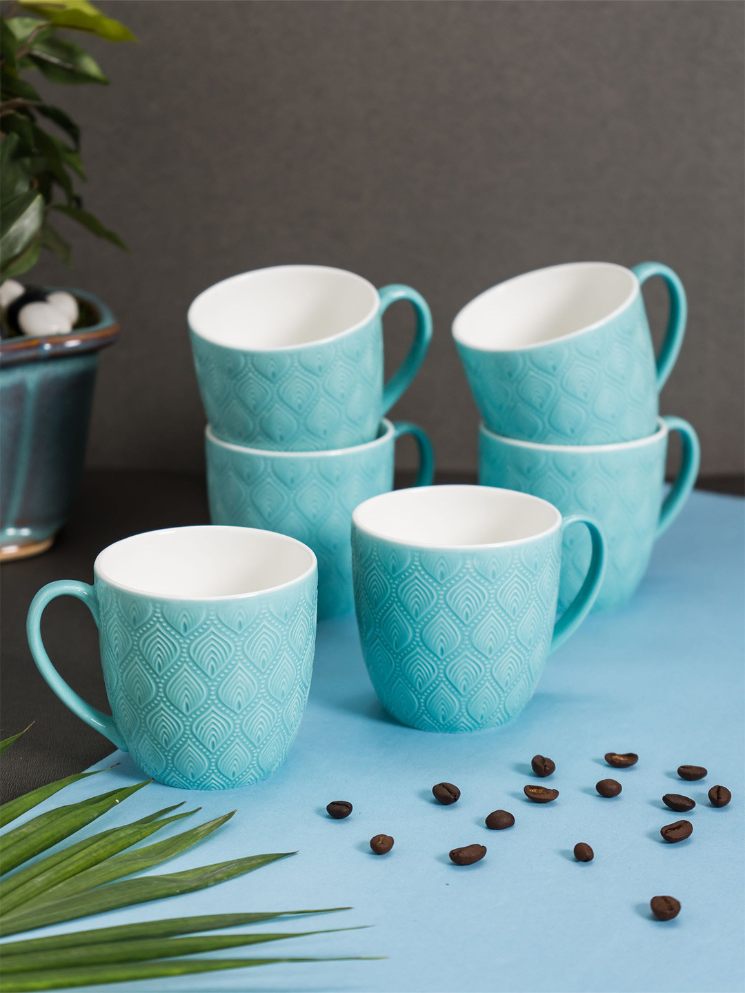

JCPL White & Blue 6Pcs Handcrafted Printed Ceramic Glossy Cups 250ml