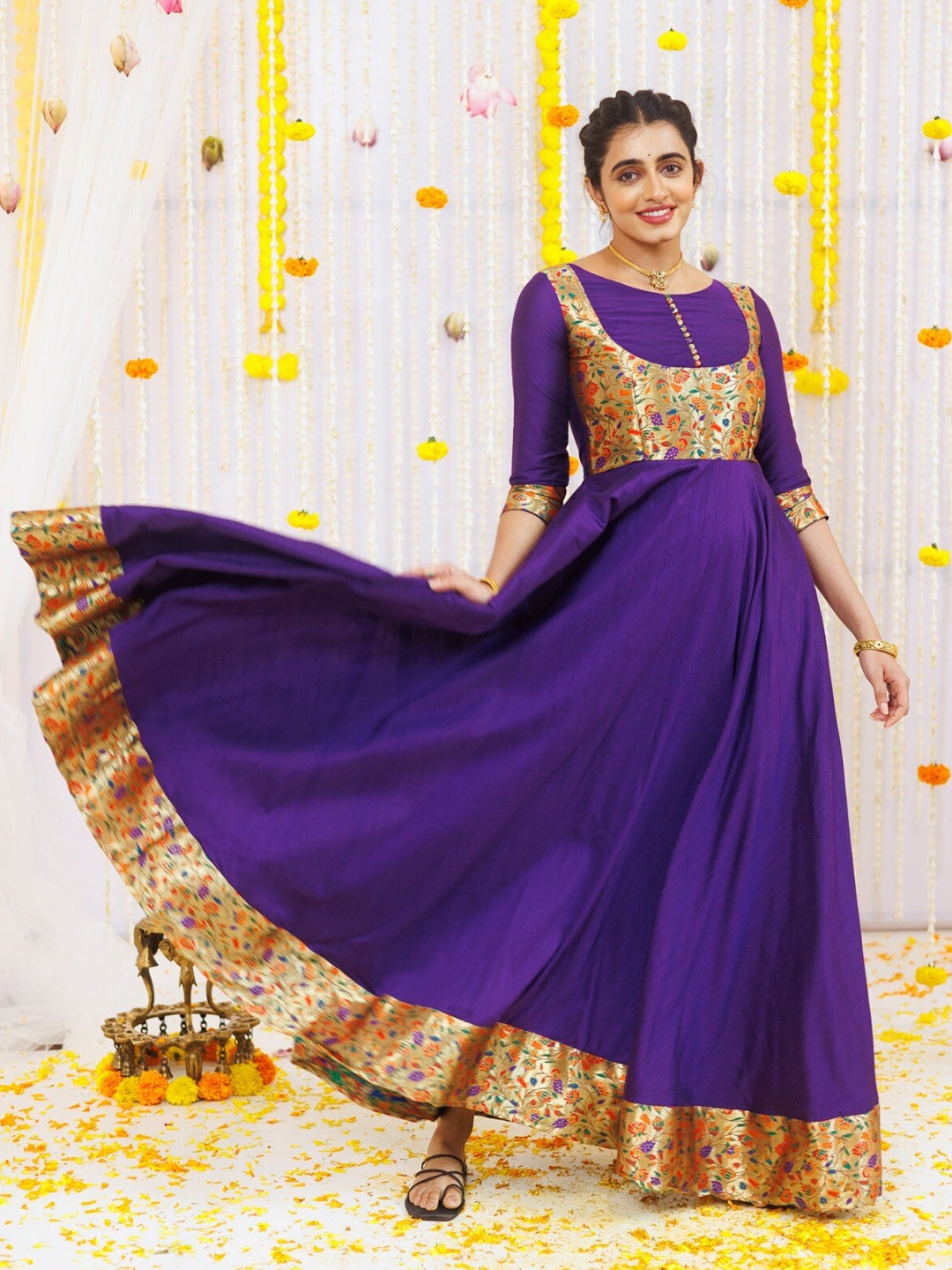 

Vinya Floral Printed Maxi Ethnic Dress, Purple