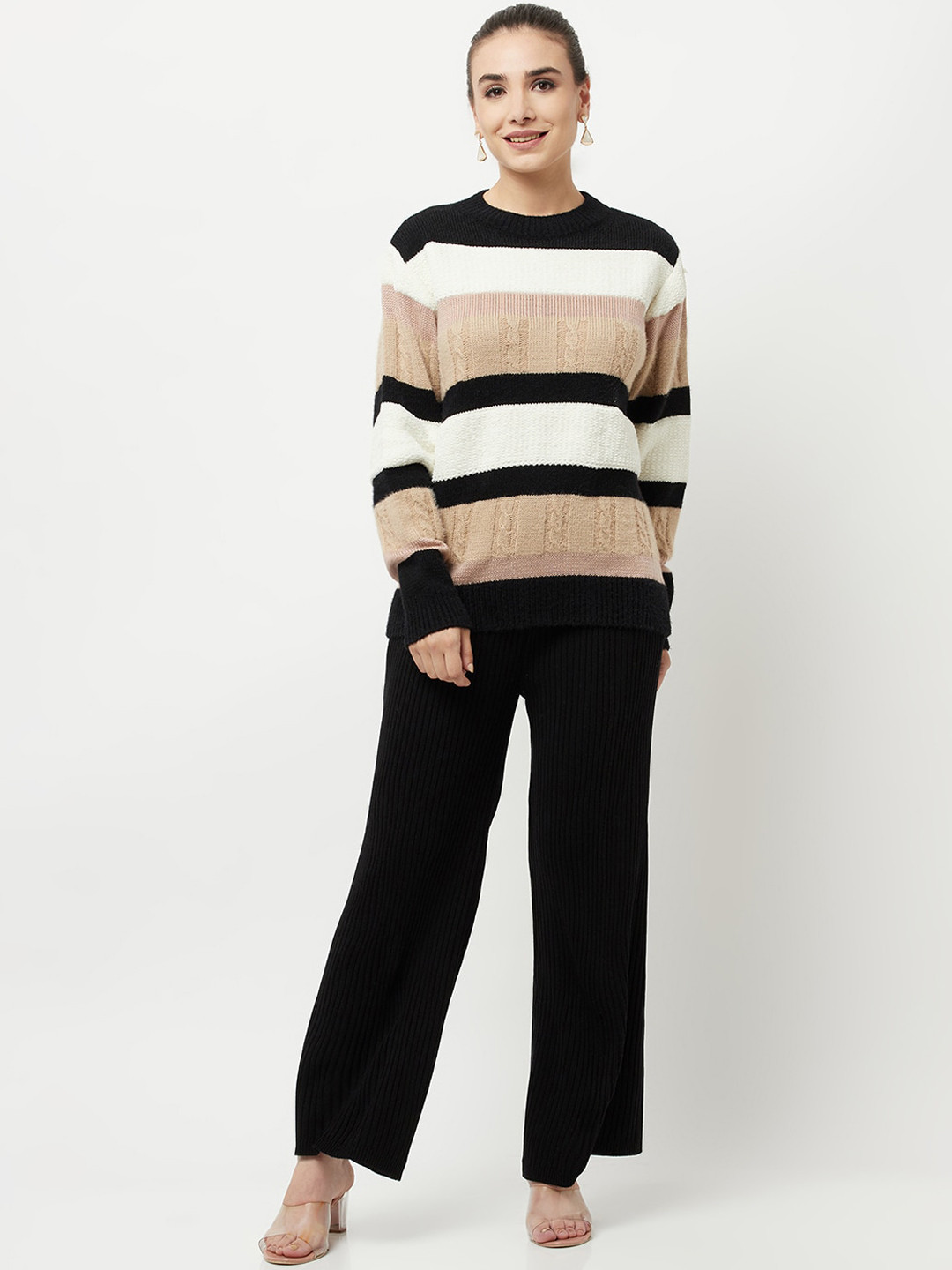 

Knitstudio Self Design Knitted Acrylic Sweater & Trouser, Black