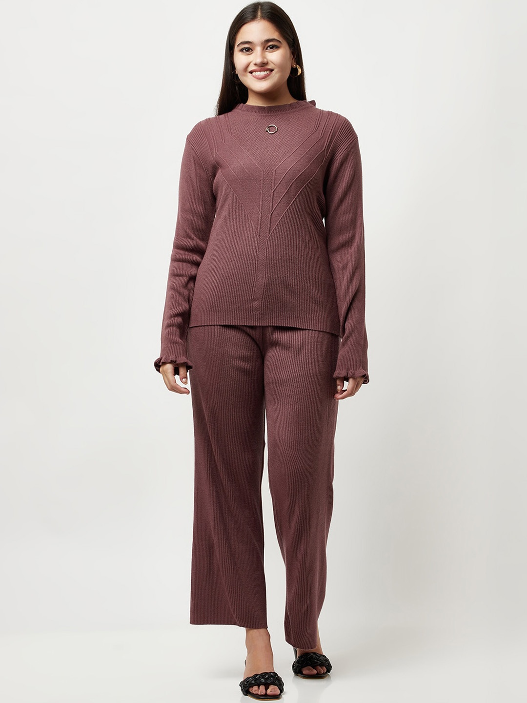 

Knitstudio Self Design Acrylic Sweater With Trouser, Purple