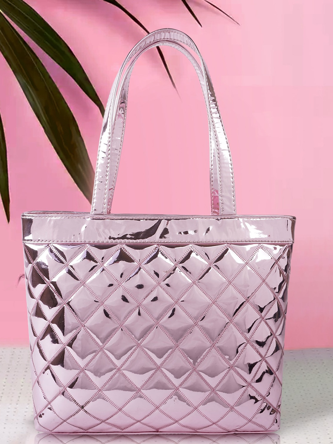 

YOYOWING Textured Structured Shoulder Bag with Quilted, Pink