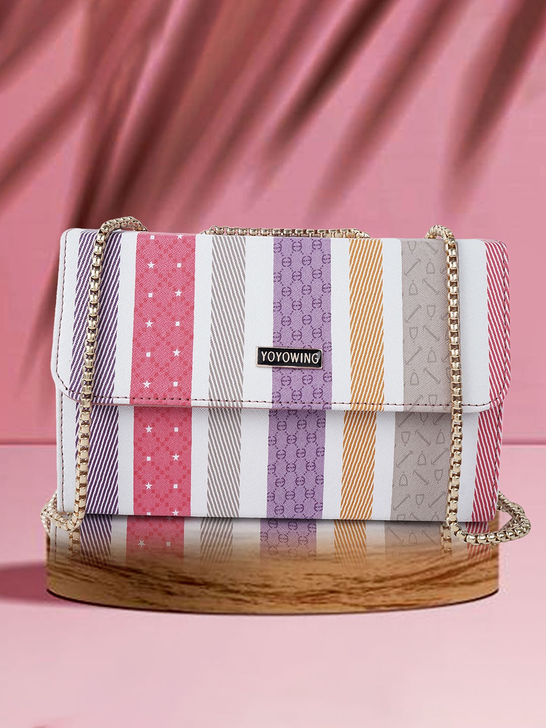 

YOYOWING Geometric Printed Structured Sling Bag, Pink