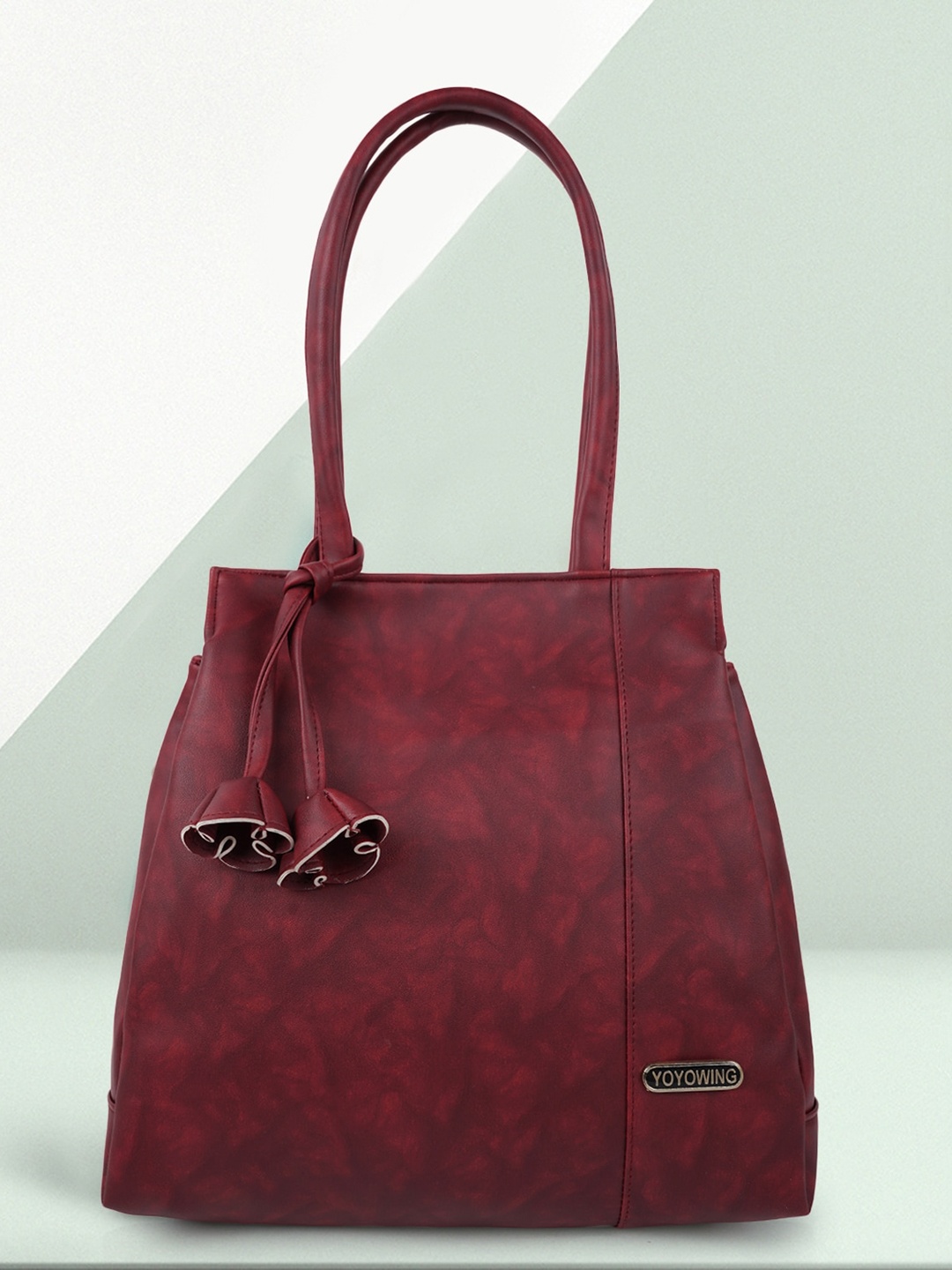 

YOYOWING Abstract Printed Tasselled Handheld Bag, Maroon