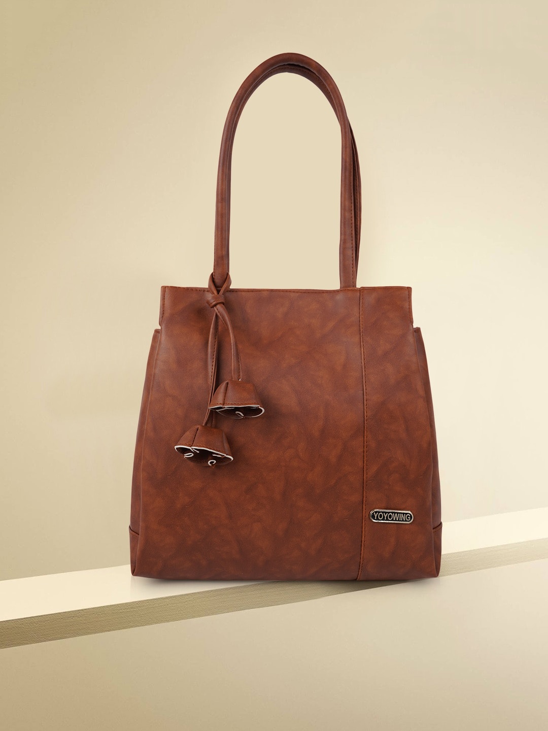 

YOYOWING Abstract Printed Tasselled Structured Shoulder Bag, Brown