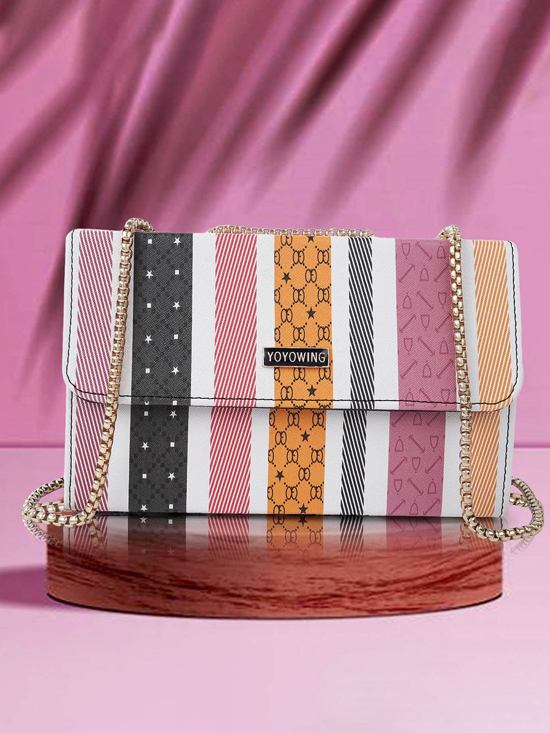 

YOYOWING Geometric Printed Structured Sling Bag, Black