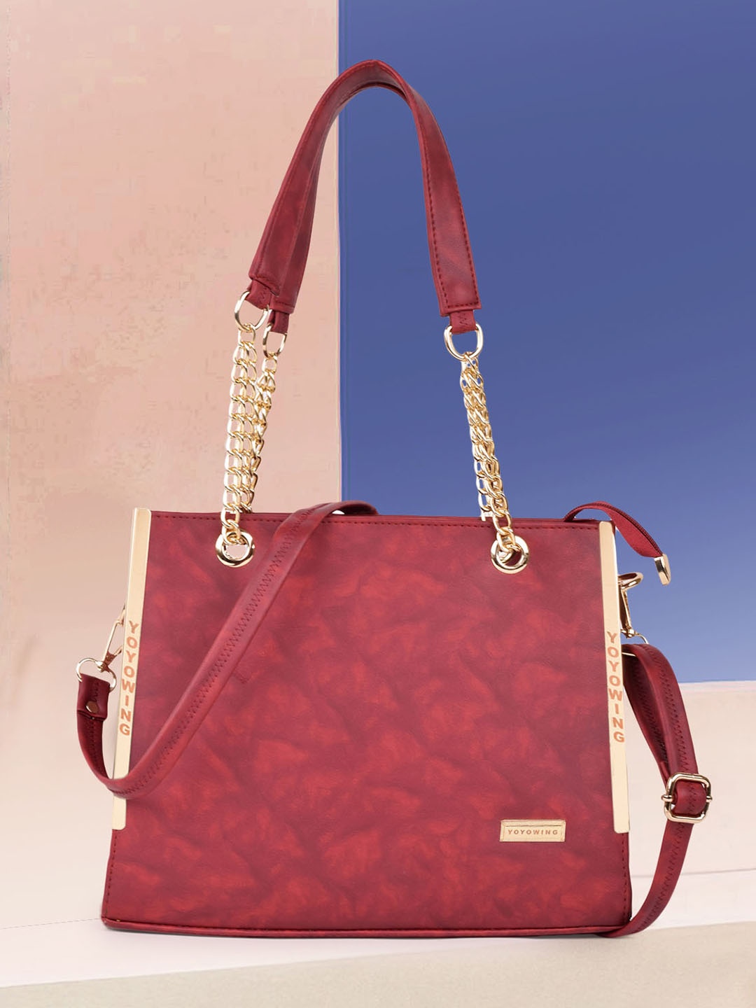 

YOYOWING Abstract Printed Structured Handheld Bag, Maroon