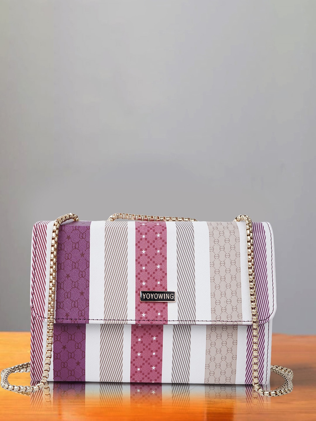 

YOYOWING Striped Structured Sling Bag, Purple