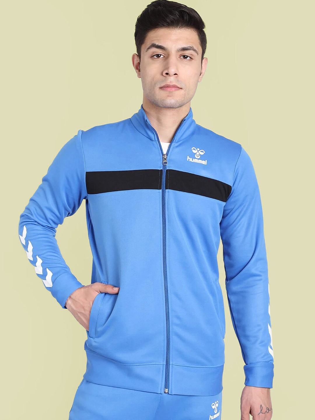 

hummel Colorblocked Mock Collar Tracksuit, Navy blue