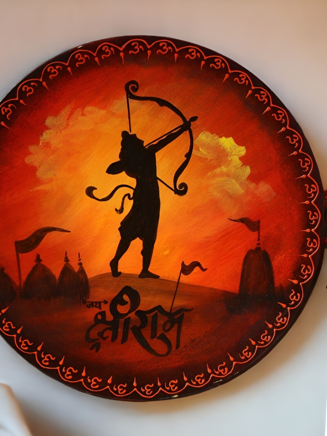 THE COCOTIER Orange & Black Shree Ram Painted Wooden Wall Plate