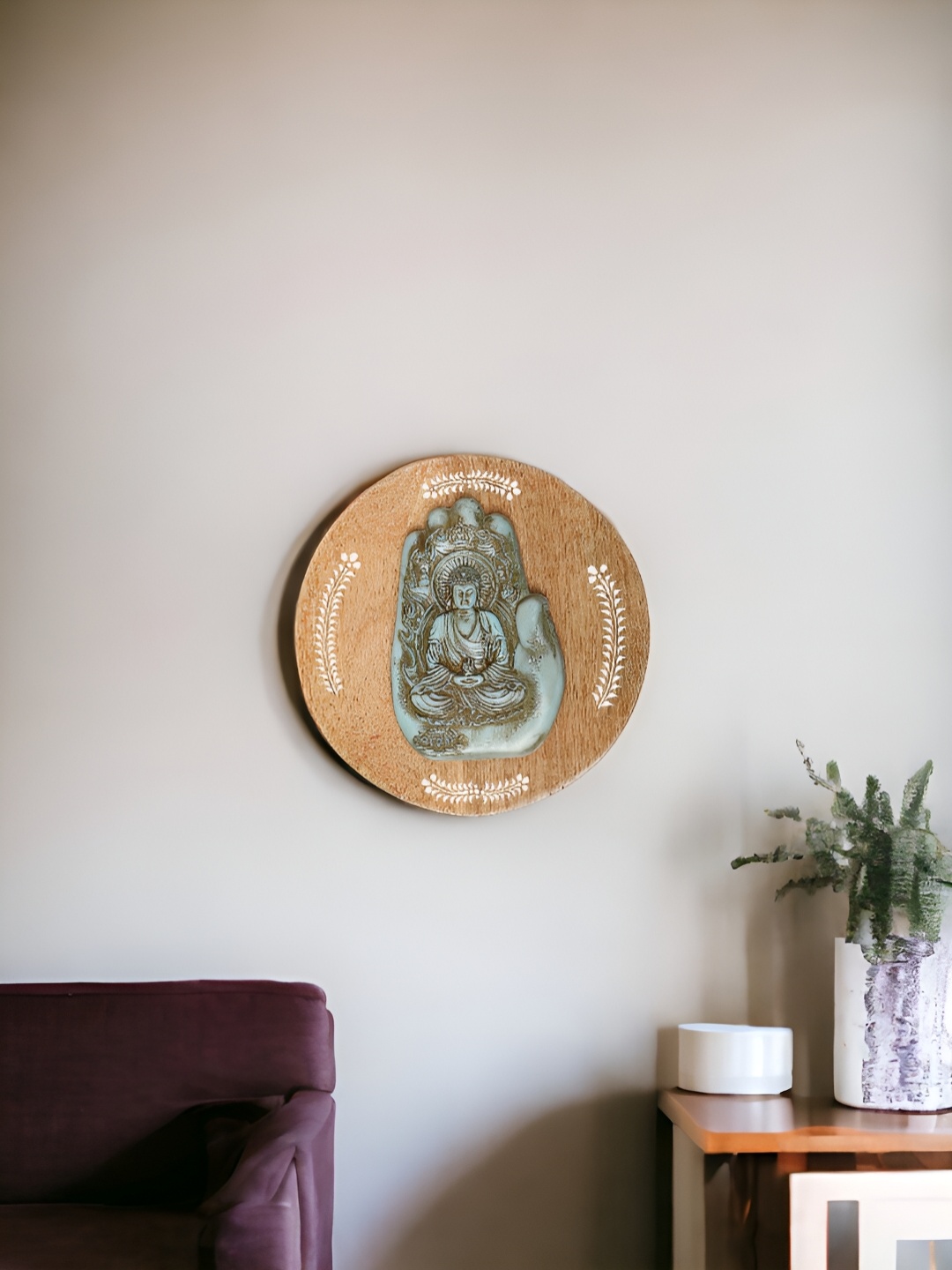 

THE COCOTIER Grey & Brown Textured Buddha Wooden Wall Plate
