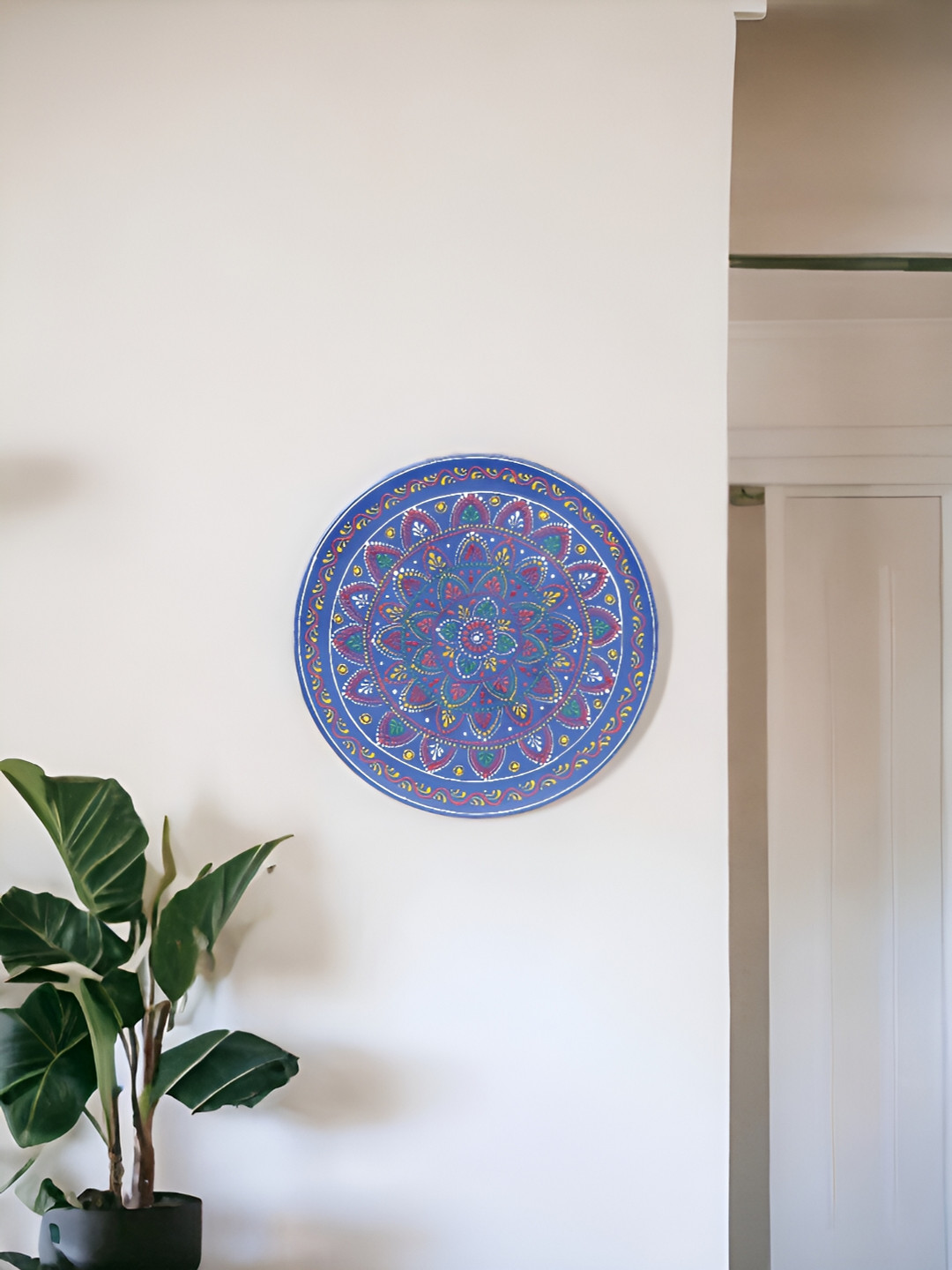

THE COCOTIER Blue & Red Floral Painted Wooden Wall Plate