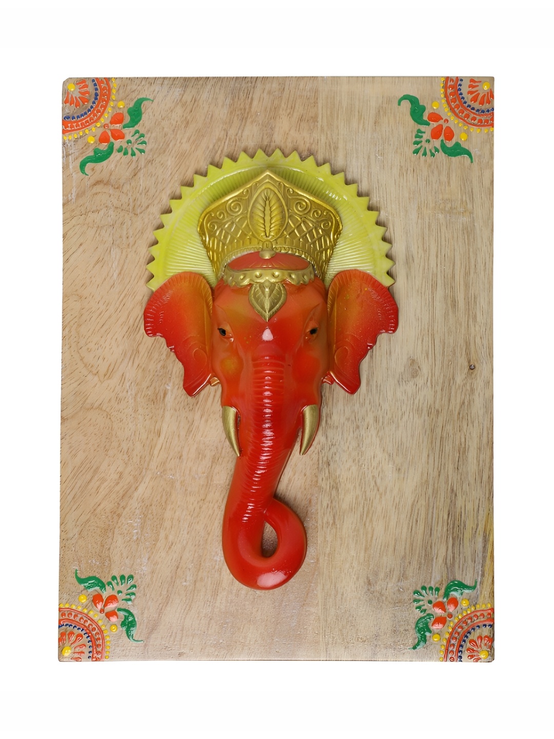 

THE COCOTIER Orange & Yellow Ganesha Wooden Wall Plate