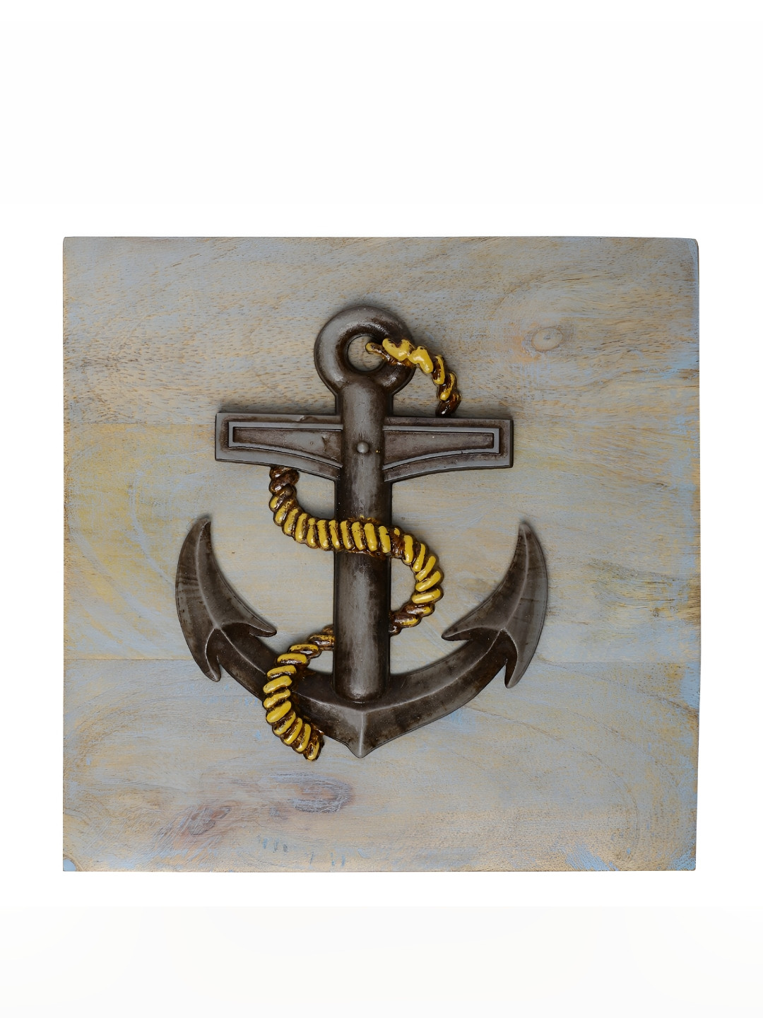 

THE COCOTIER Grey & Yellow Textured Anchor Wooden Wall Plate