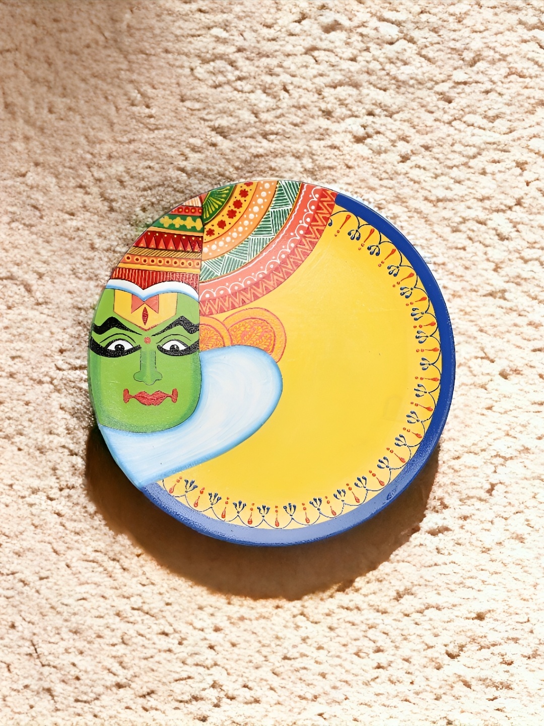 

THE COCOTIER Yellow and Green Face Printed Wooden Wall Plate