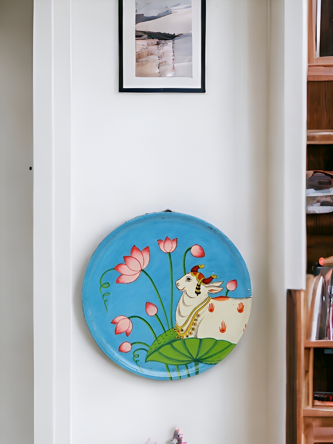 

THE COCOTIER Blue & Green Cow Painted Wooden Wall Plate