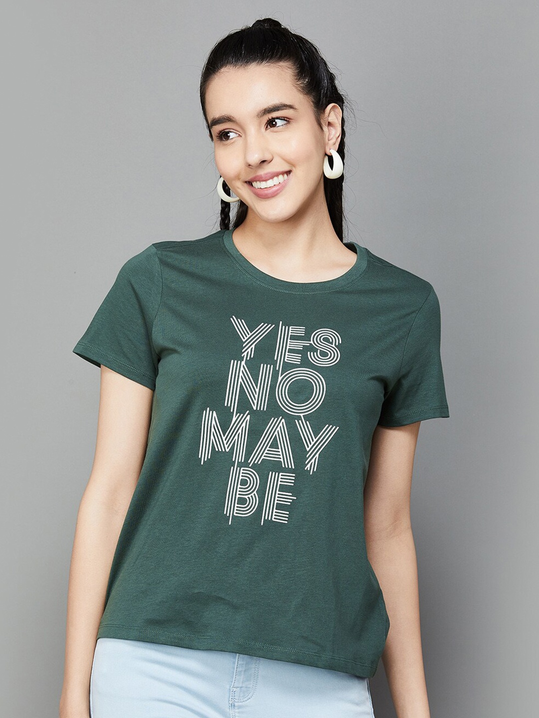 

Fame Forever by Lifestyle Typography Printed Pure Cotton T-shirt, Green