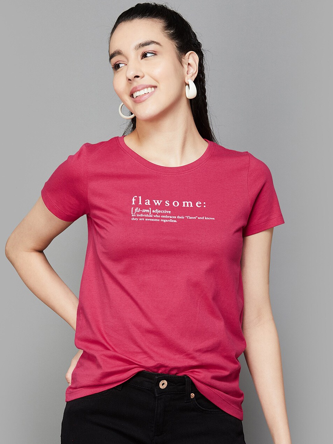 

Fame Forever by Lifestyle Typography Printed Pure Cotton T-shirt, Pink