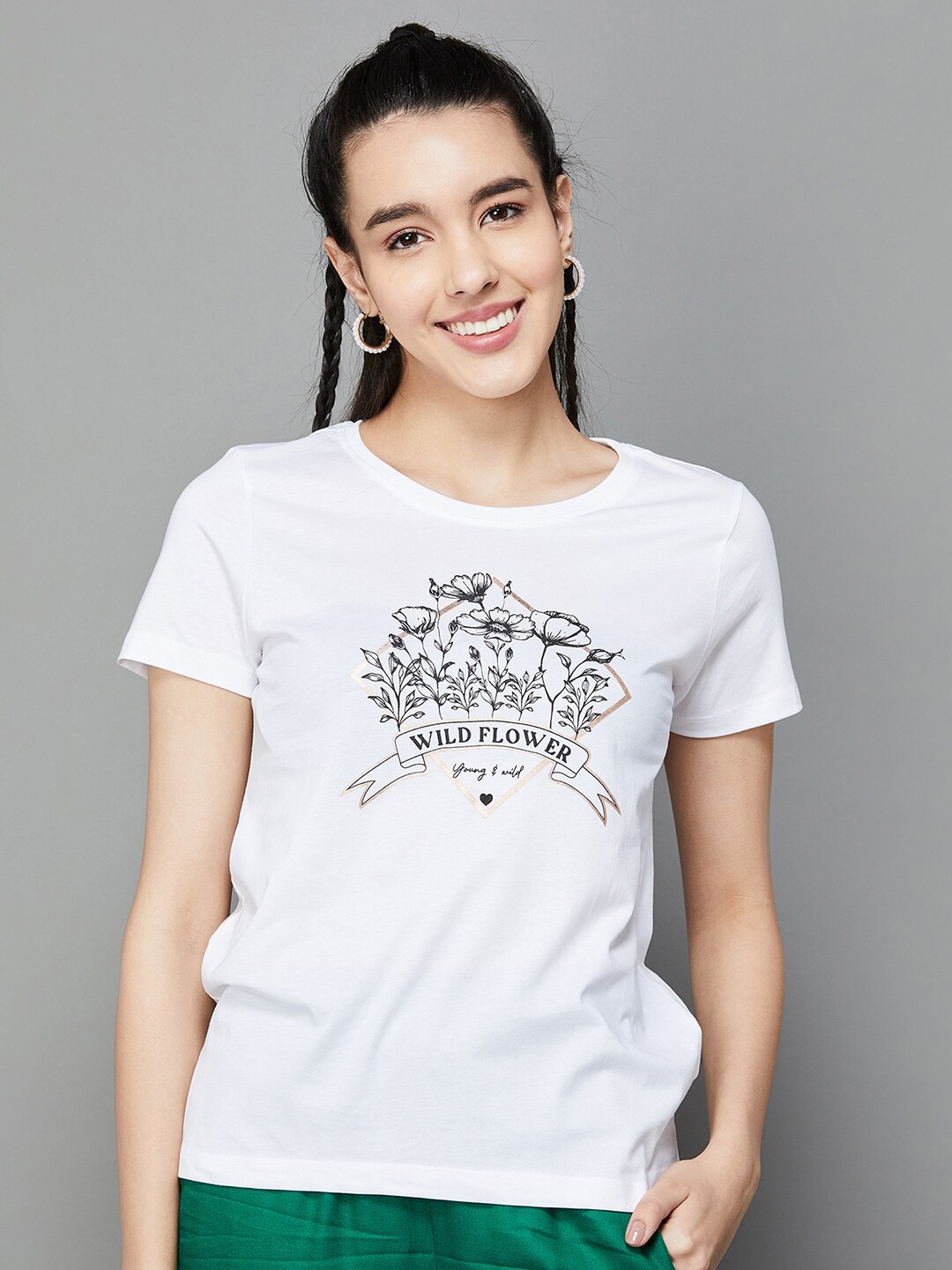 

Fame Forever by Lifestyle Typography Printed Pure Cotton T-shirt, White