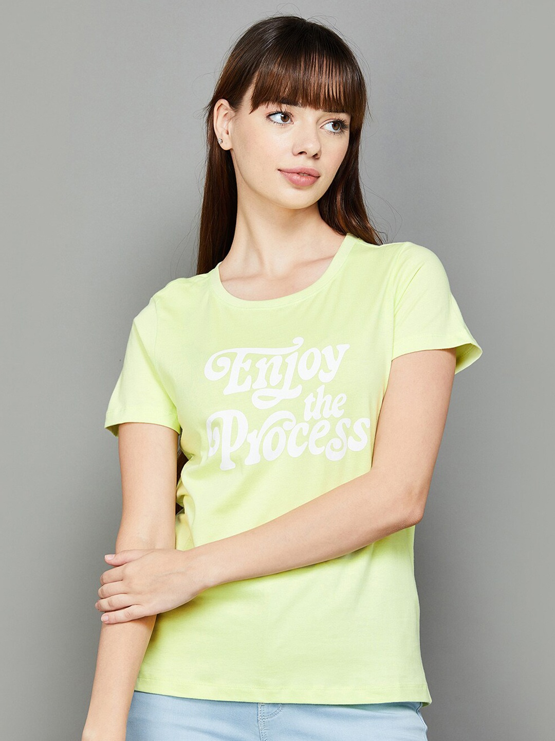 

Fame Forever by Lifestyle Typography Printed Pure Cotton T-shirt, Yellow