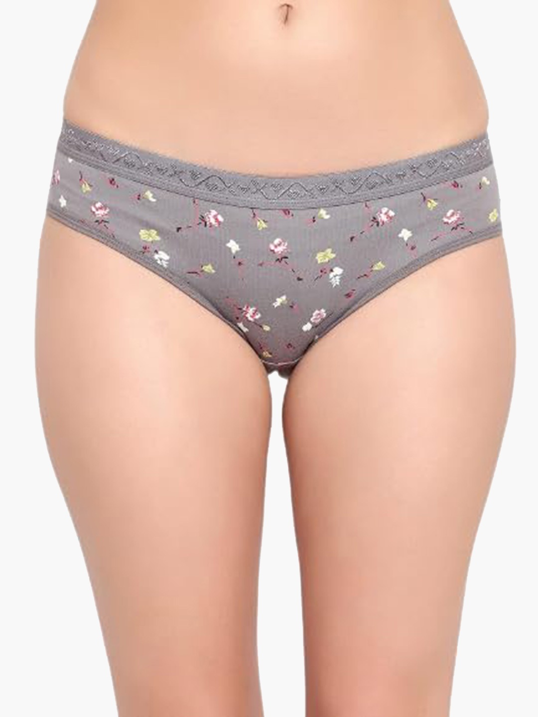 

ACCEZORY Floral Printed Low-Rise Basic Brief, Grey