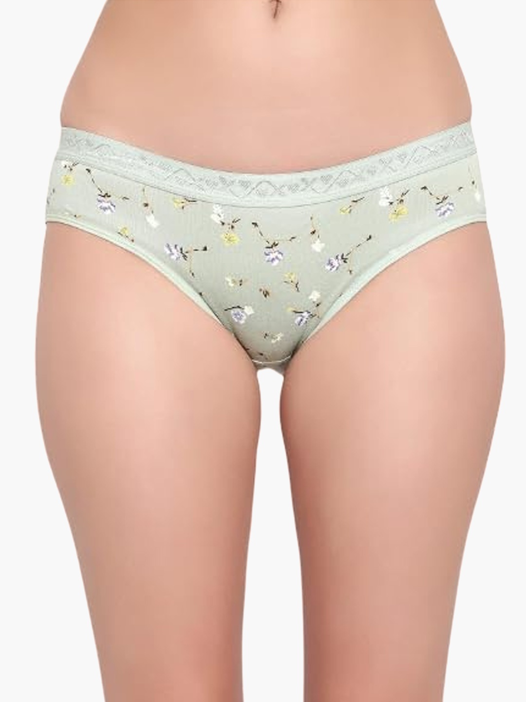 

ACCEZORY Floral Printed Low-Rise Basic Brief, Green