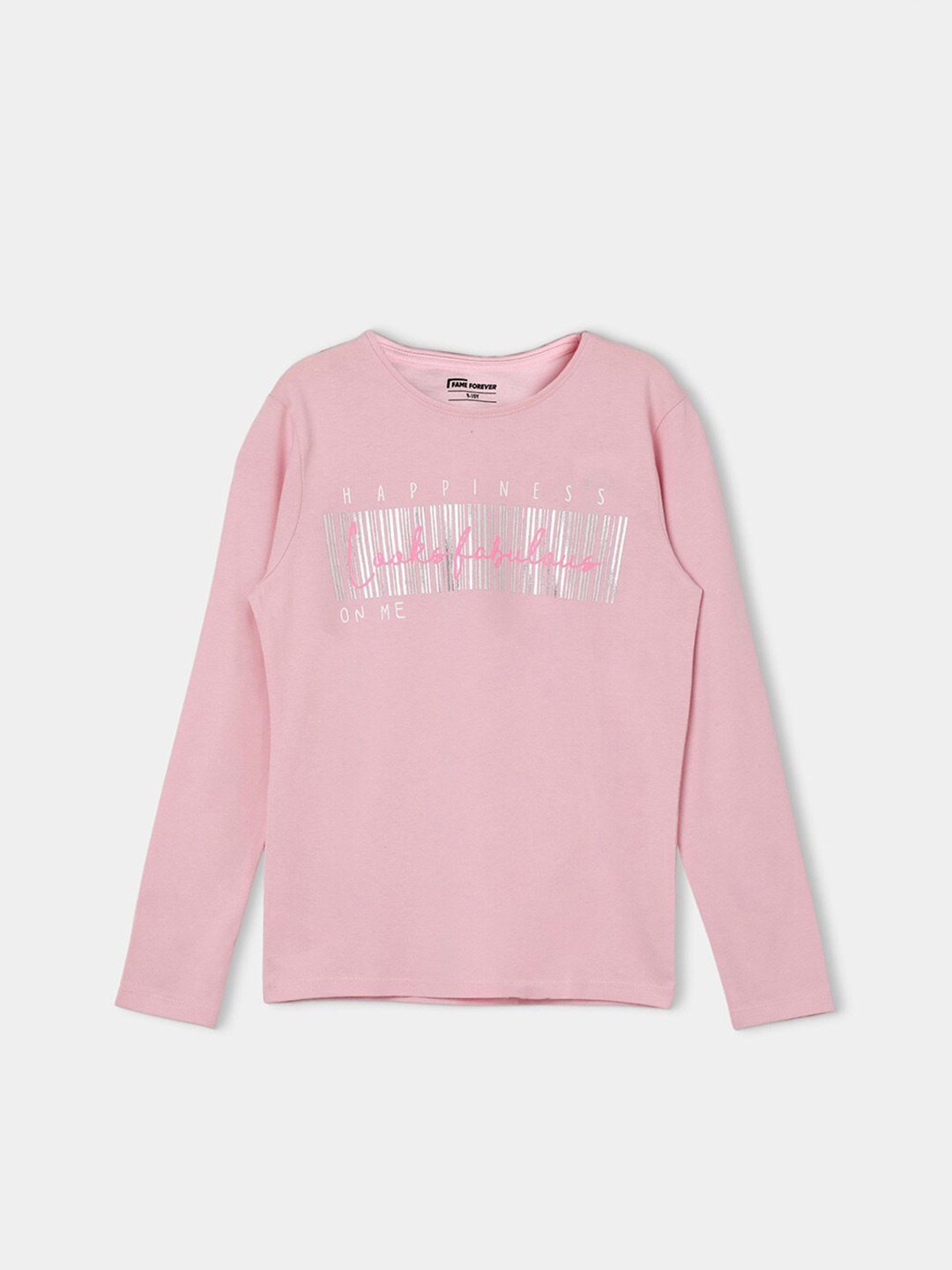 

Fame Forever by Lifestyle Girls Typography Printed Round Neck Pure Cotton T-shirt, Pink