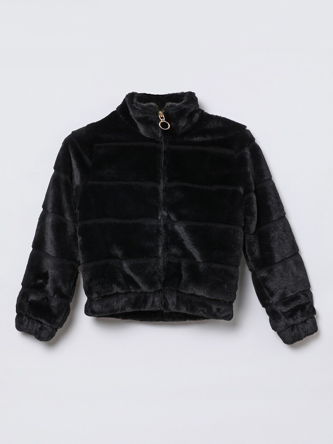 

Fame Forever by Lifestyle Girls Mock Collar Faux Fur Trim Open Front Jacket, Black