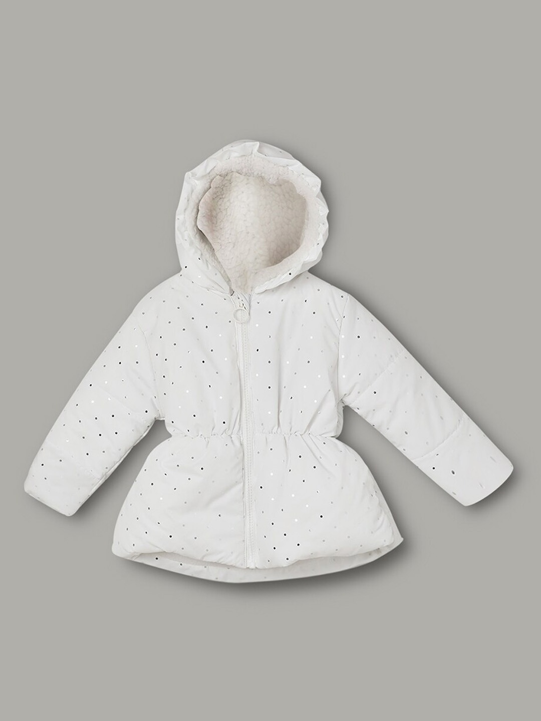 

Juniors by Lifestyle Infant Girls Polka Dots Printed Hooded Long Sleeves Padded Jacket, White