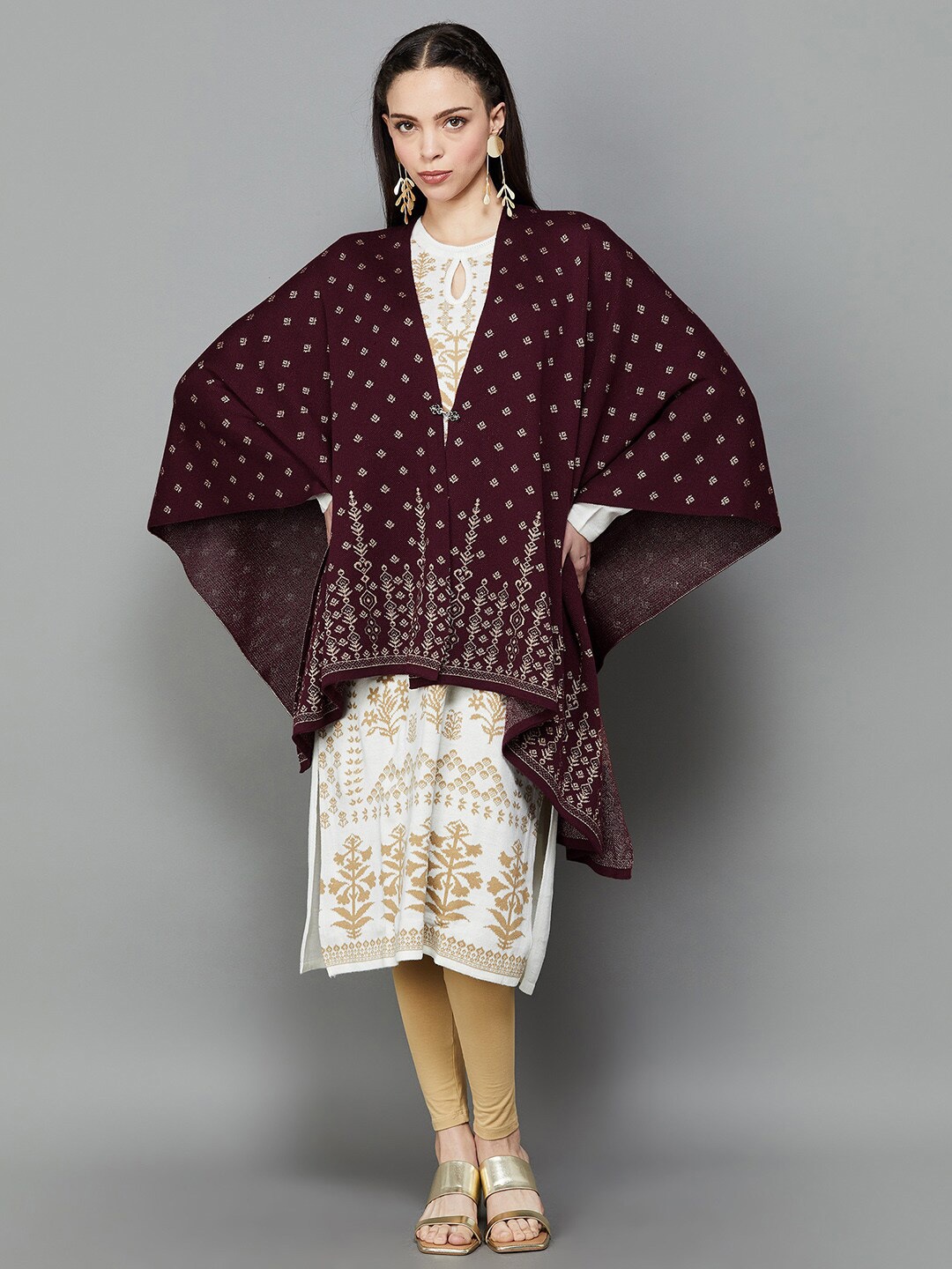 

Melange by Lifestyle Printed Acrylic Shrug, Maroon