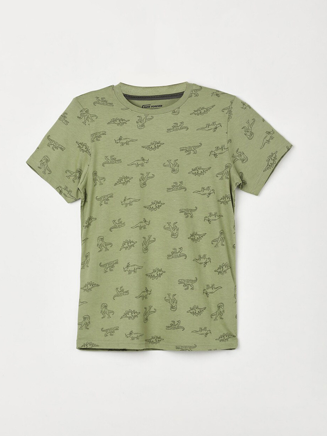 

Fame Forever by Lifestyle Boys Conversational Printed Round Neck Pure Cotton T-shirt, Olive