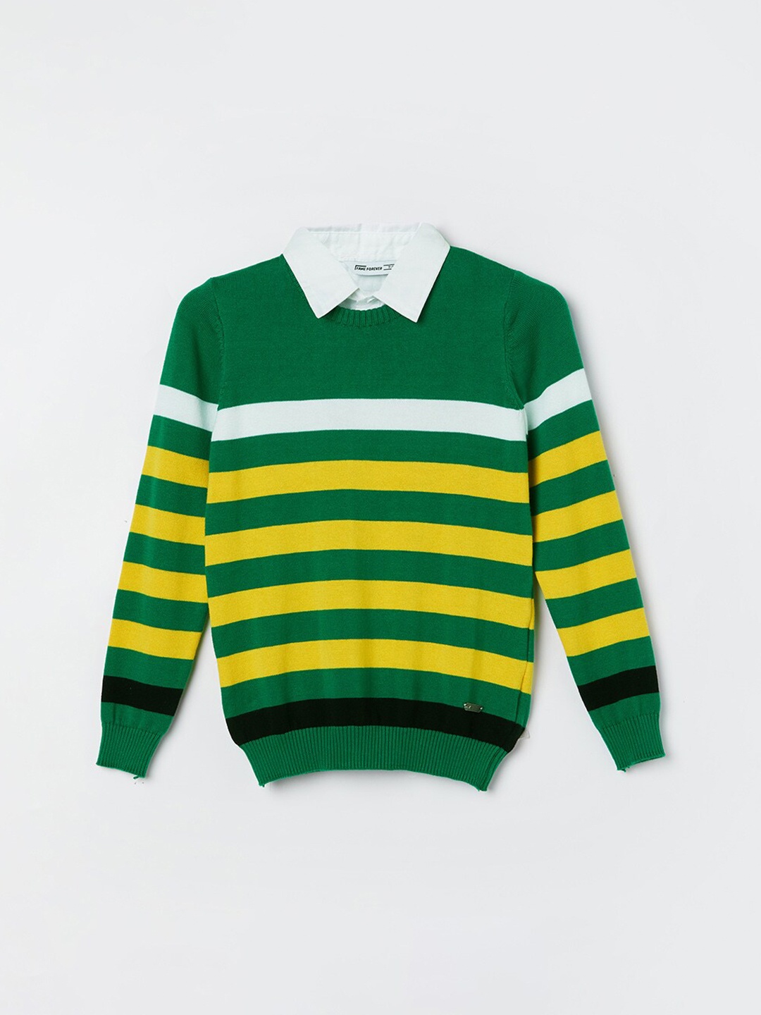 

Fame Forever by Lifestyle Boys Striped Pure Cotton Pullover, Green