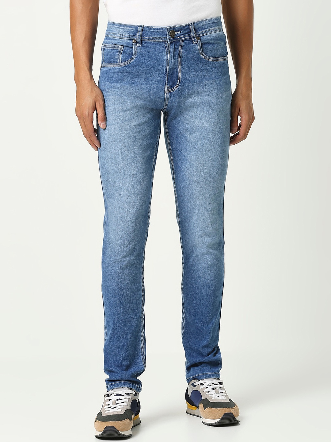 

HJ HASASI Men High-Rise Heavy Fade Acid Wash Stretchable Jeans, Blue