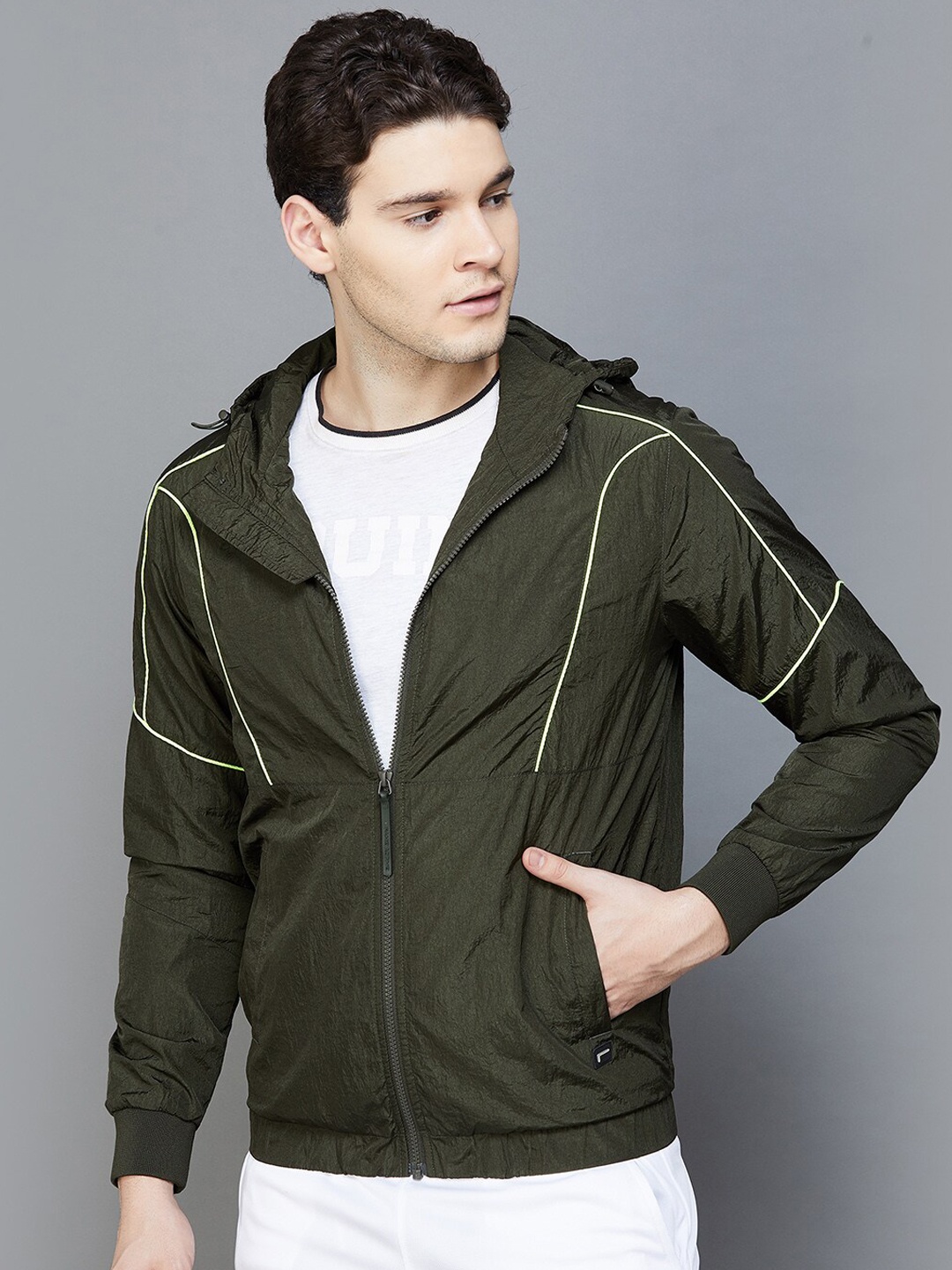 

Fame Forever by Lifestyle Hooded Long Sleeves Bomber Jacket, Olive