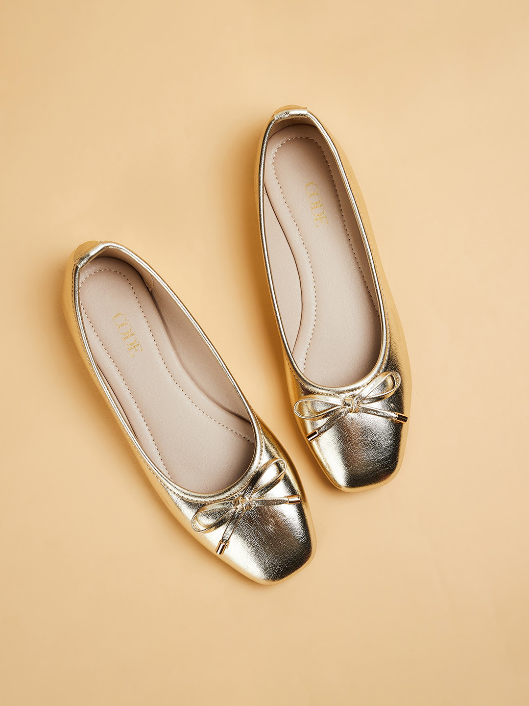 

CODE by Lifestyle Square Toe Ballaerinas With Bow, Gold