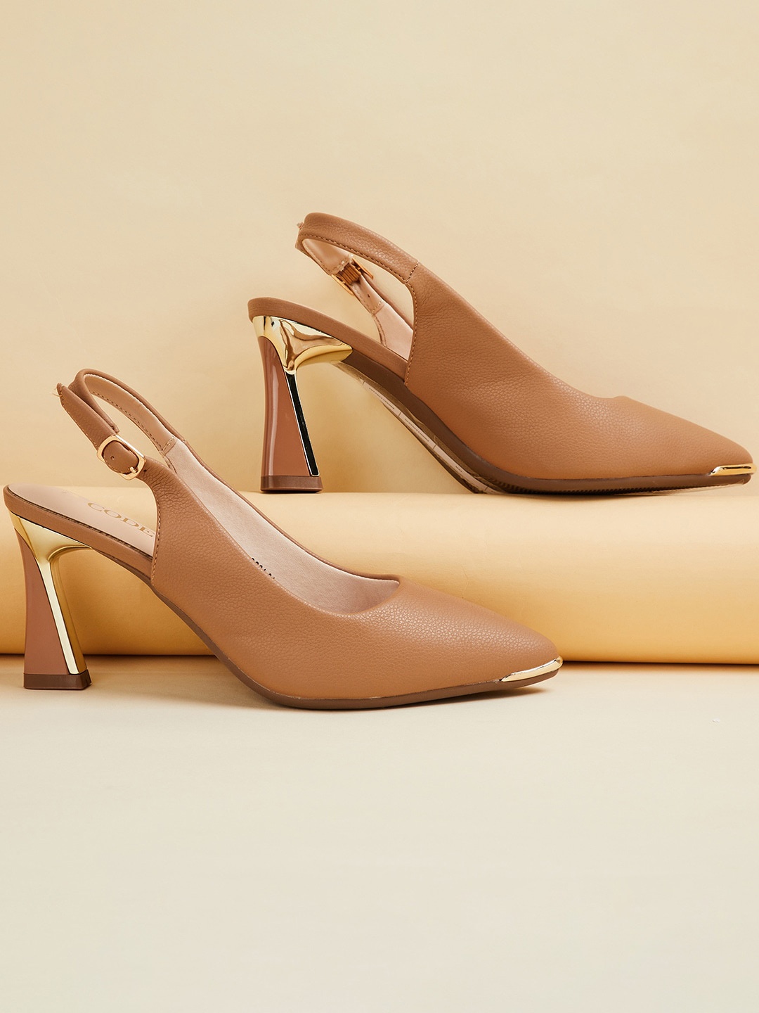 

CODE by Lifestyle Textured Pointed Toe Kitten Heels, Tan