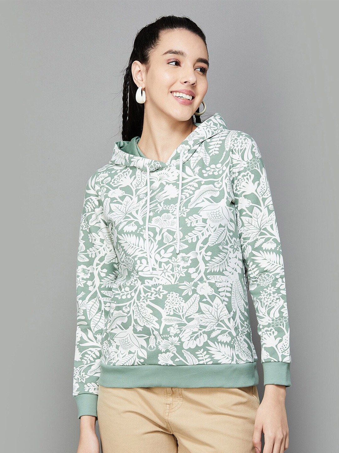 

Colour Me by Melange Floral Printed Hooded Cotton Pullover Sweatshirt, Grey