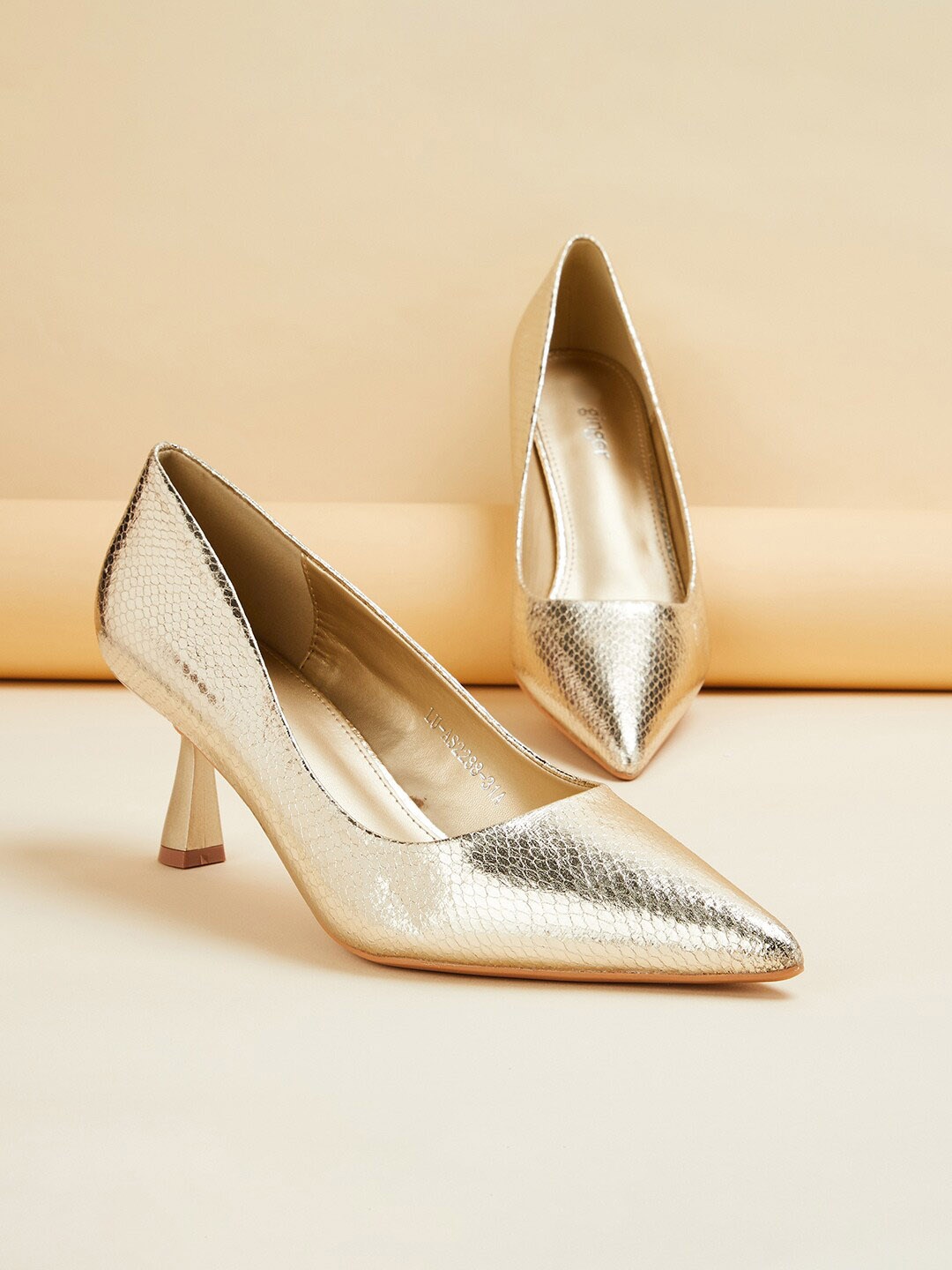 

Ginger by Lifestyle Textured Pointed Toe Kitten Heel Pumps, Gold