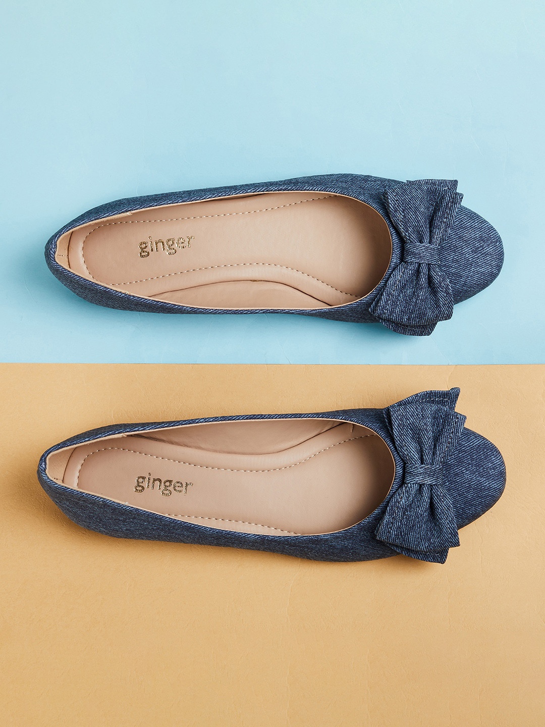 

Ginger by Lifestyle Bow Detail Round Toe Ballerinas, Navy blue