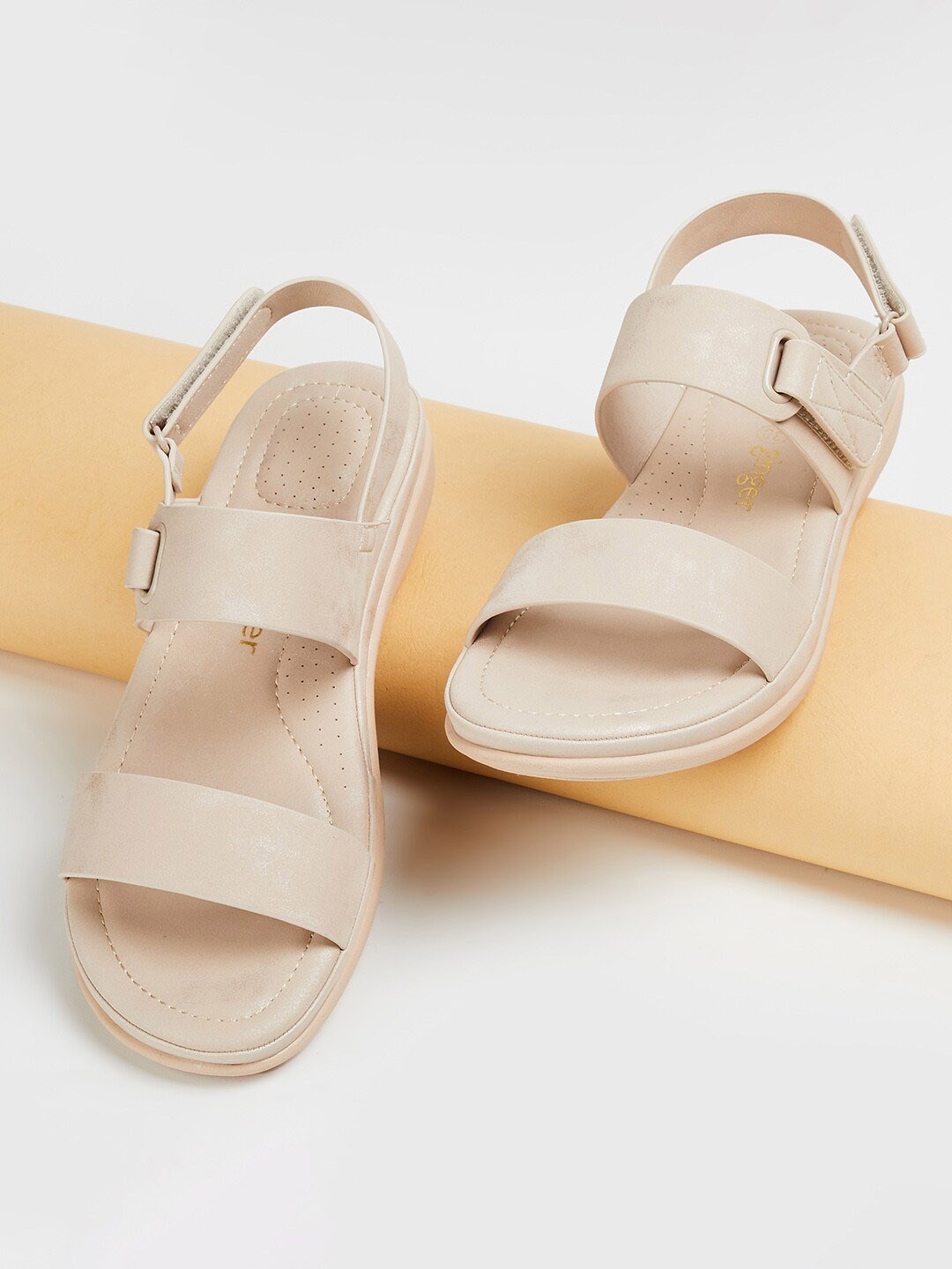 

Ginger by Lifestyle Open Toe Comfort Heels With Backstrap, Beige