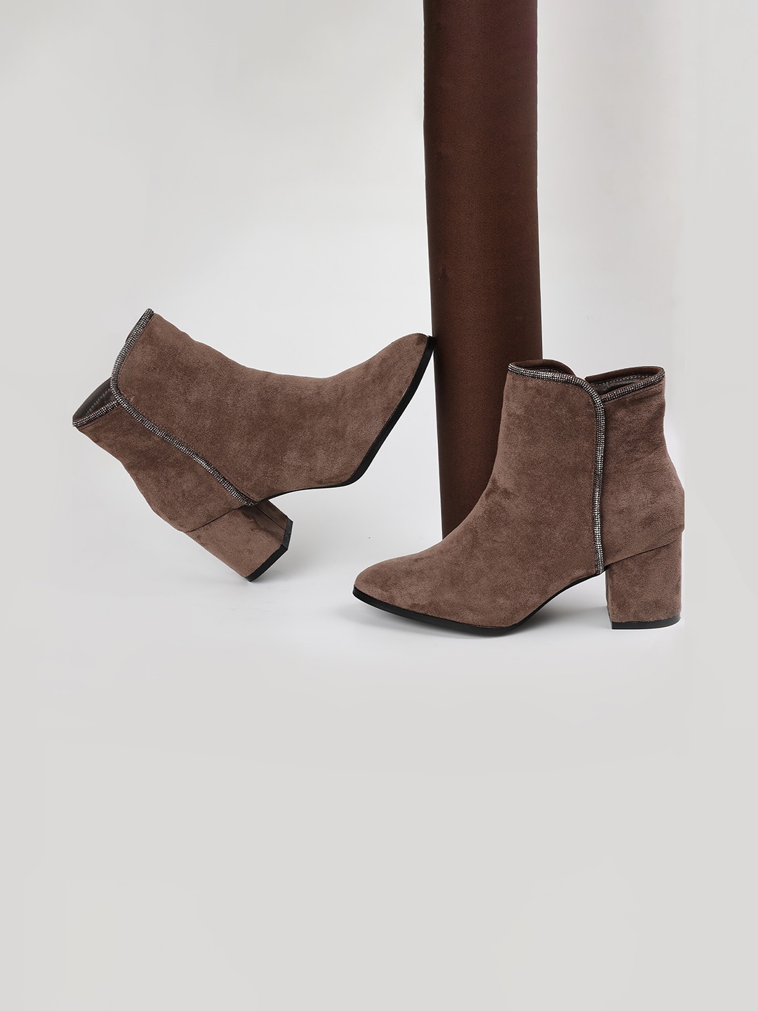 

Ginger by Lifestyle Women Embellished Heeled Mid-Top Chunky Boots, Khaki