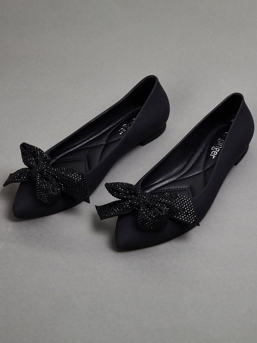 

Ginger by Lifestyle Embellished Pointed Toe Ballerinas with Bows Flats, Black