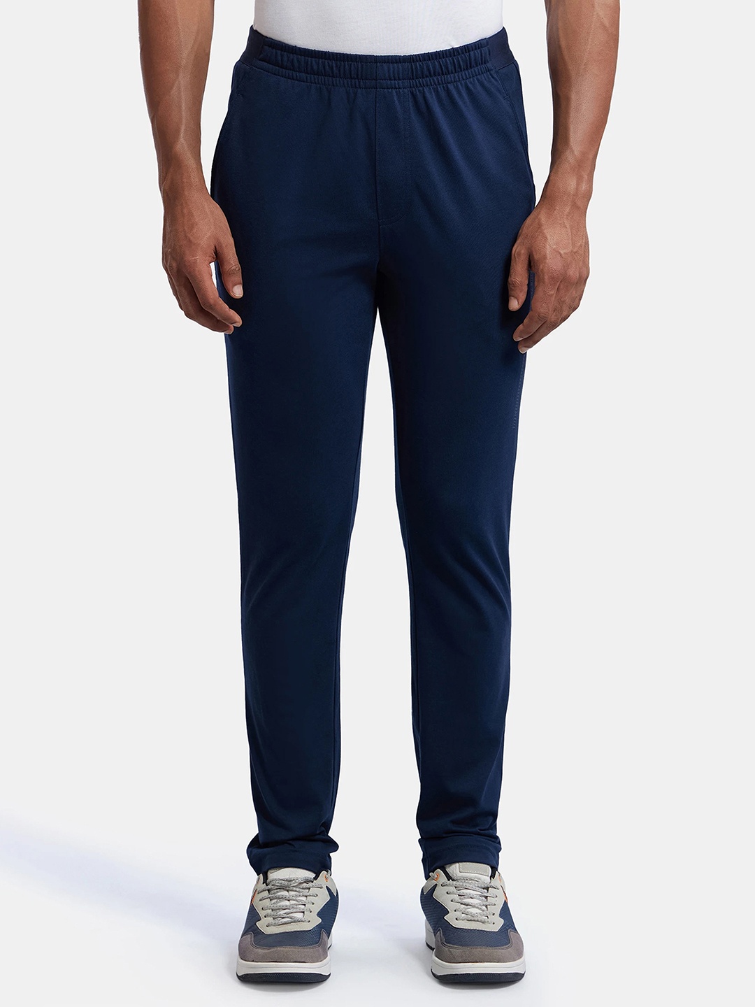 

Jockey Combed Cotton Rich Slim Fit Trackpants with Side and Zipper Media Pockets -AM49, Navy blue