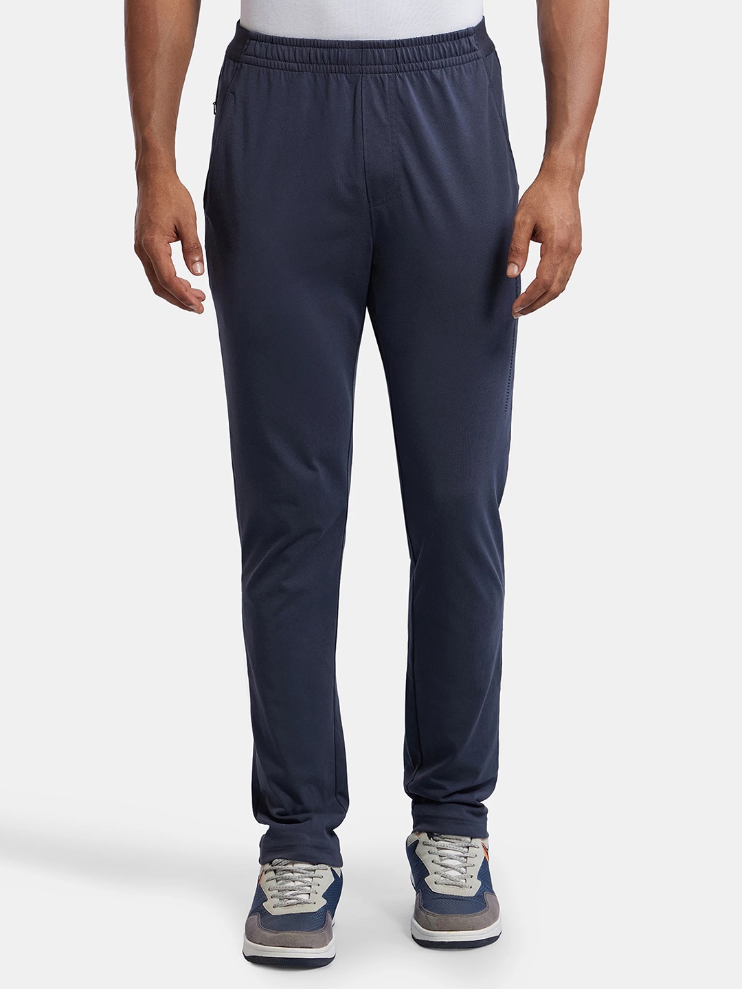 

Jockey Combed Cotton Rich Slim Fit Trackpants with Side and Zipper Media Pockets -AM49, Navy blue