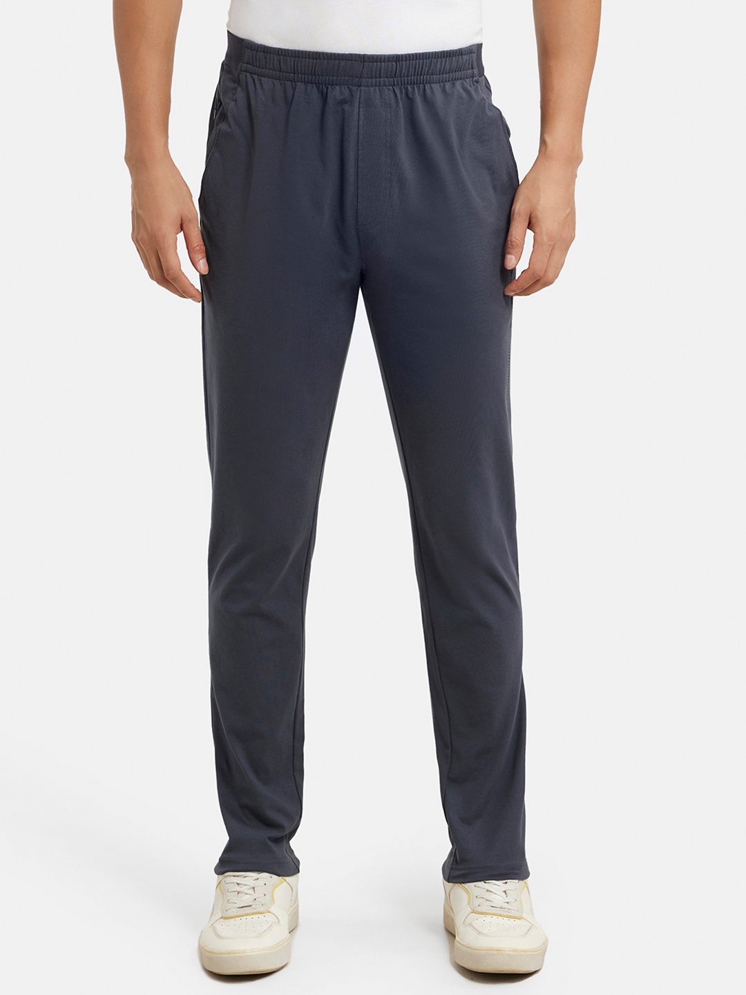 

Jockey Combed Cotton Rich Slim Fit Trackpants with Side and Zipper Media Pockets -AM49, Navy blue