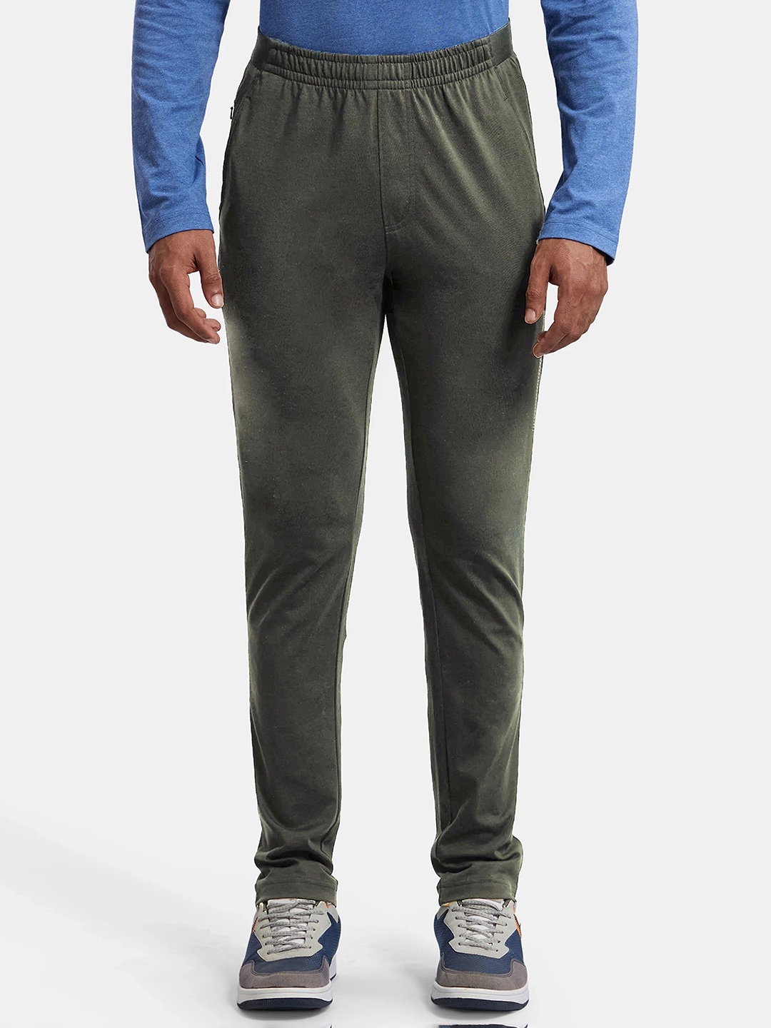 

Jockey Combed Cotton Rich Slim Fit Trackpants with Side and Zipper Media Pockets -AM49, Olive