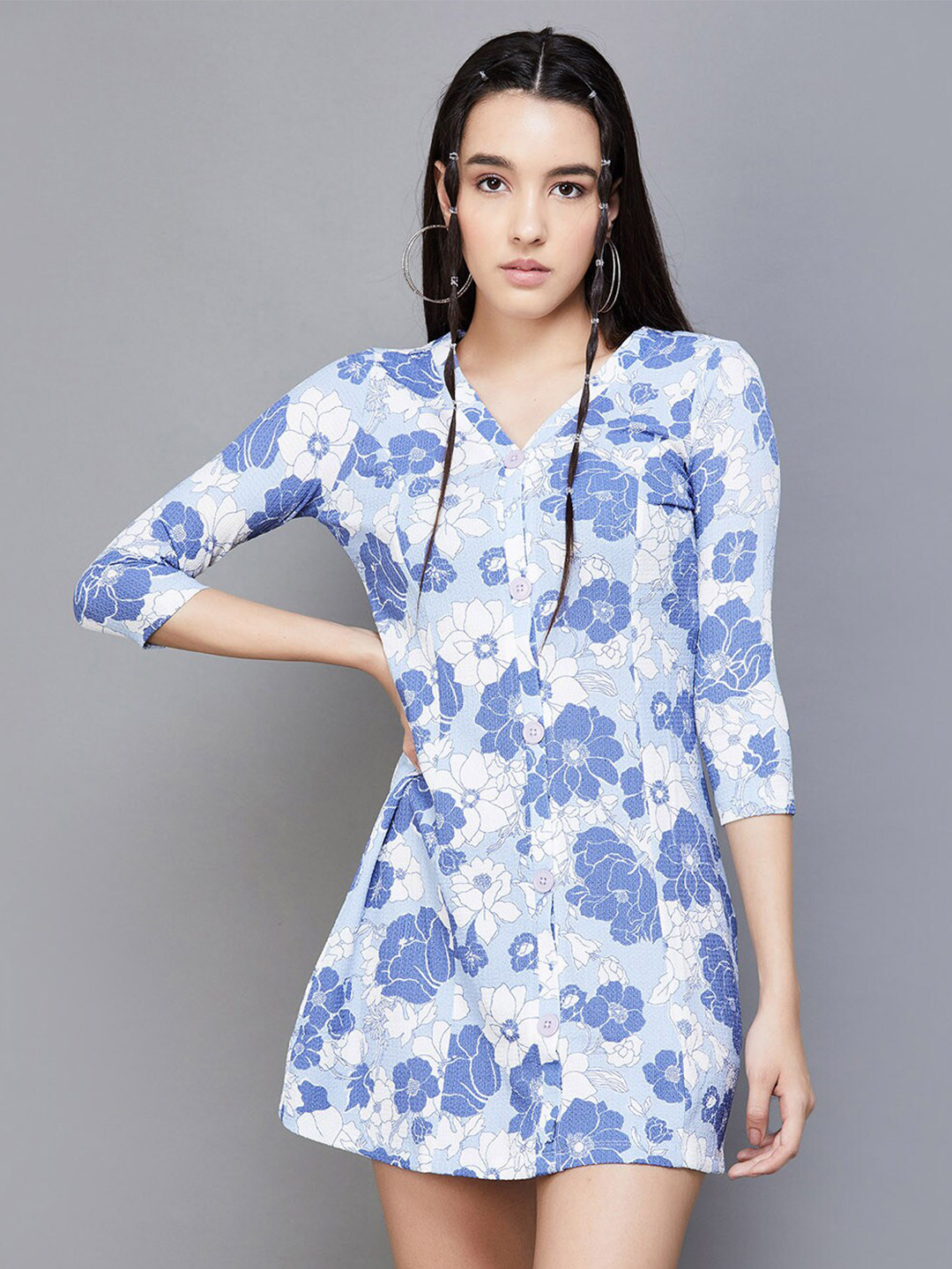 

Ginger by Lifestyle Floral Printed A Line Mini Dress, Blue