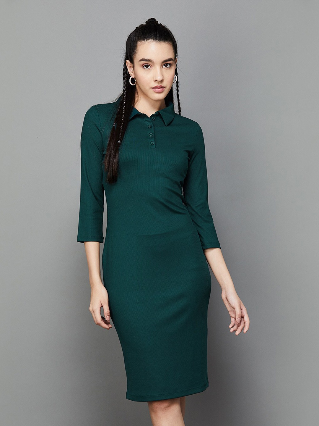

Ginger by Lifestyle Shirt Collar A Line Dress, Green